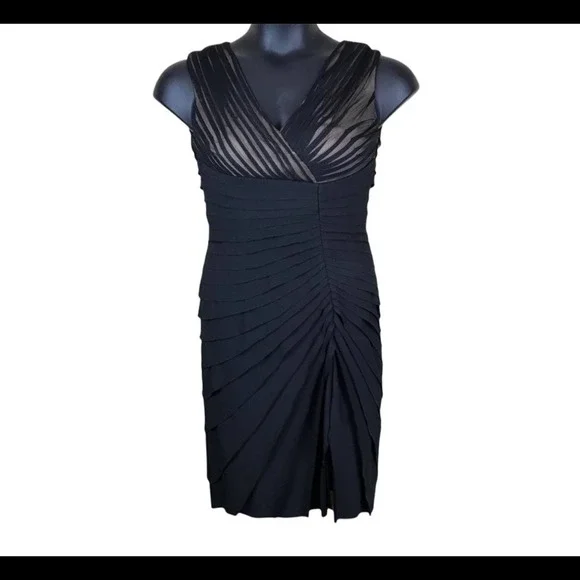 ADRIANNA PAPELL Black/Cream V-neck Formal Mini Dress Sz 2 - Picture 2 of 6